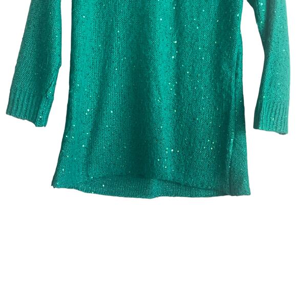 Anne Klein Sweater Women S Kelly Green 3/4 Sleeve Sequins Holiday Festive Party - Picture 7 of 11